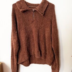 fuzzy brown quarter zip sweater